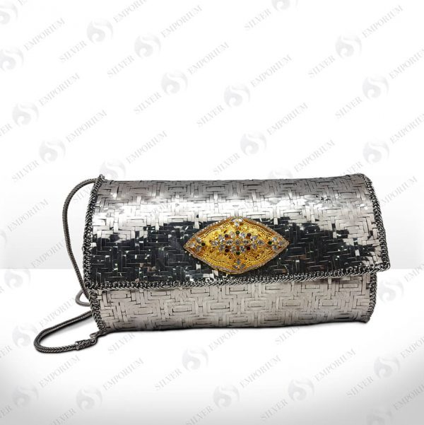 Esperia | Women's clutch bag in metallic leather color metallic silver – Il  Bisonte